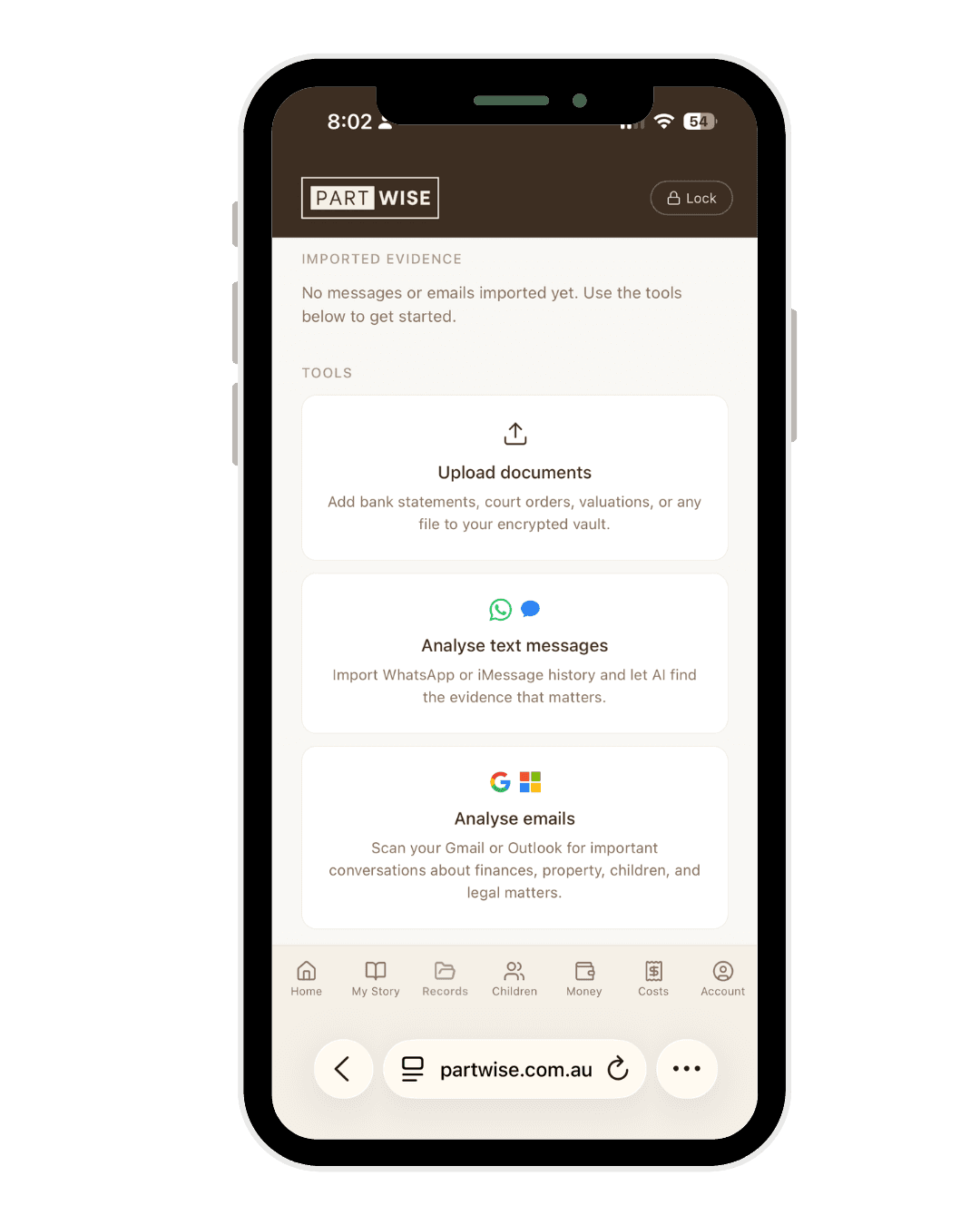PartWise Records Vault open on an iPhone